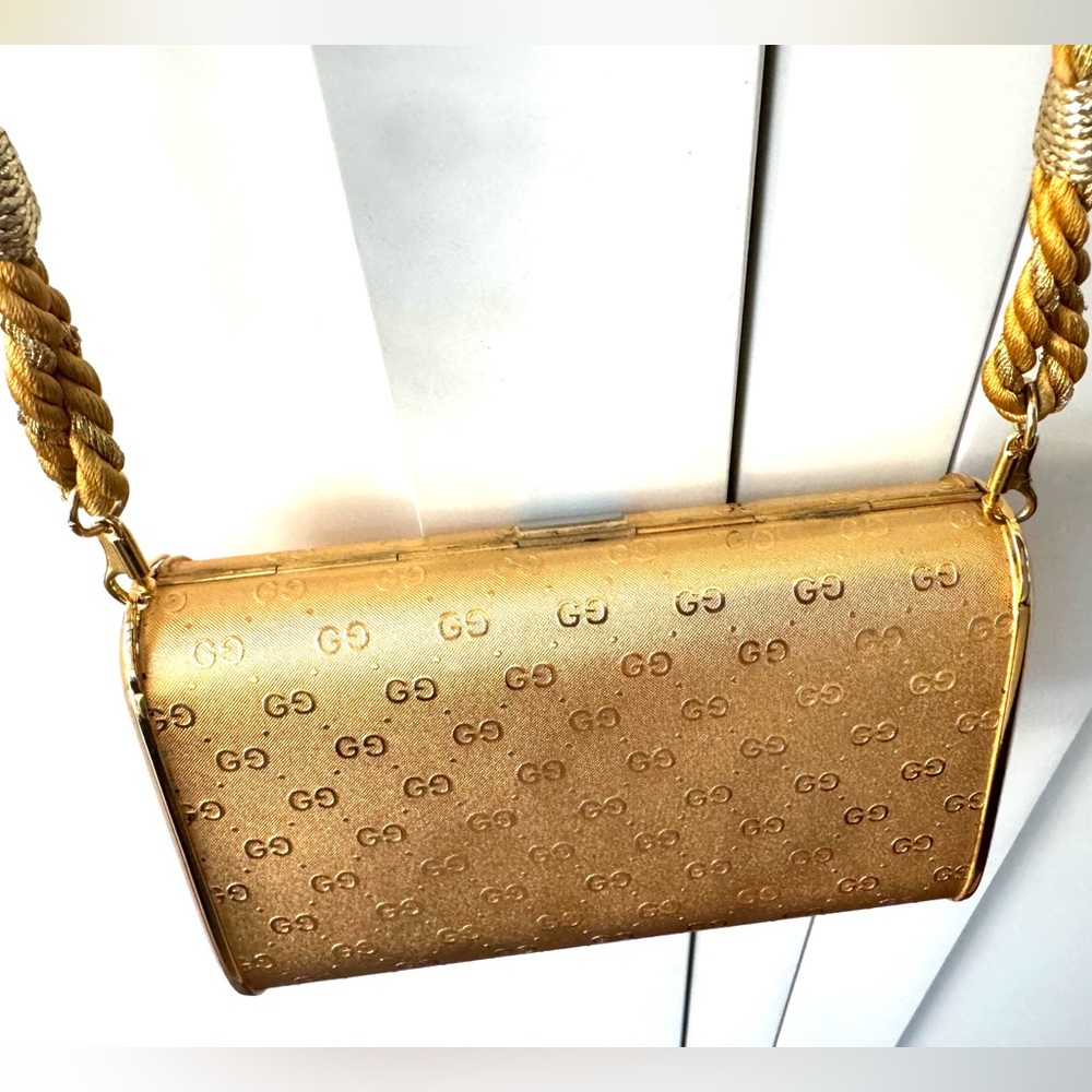 GUCCI Vintage Gold GG Minaudiere 2-Tone Hardcase Clutch Italy - Picture 2 of 10